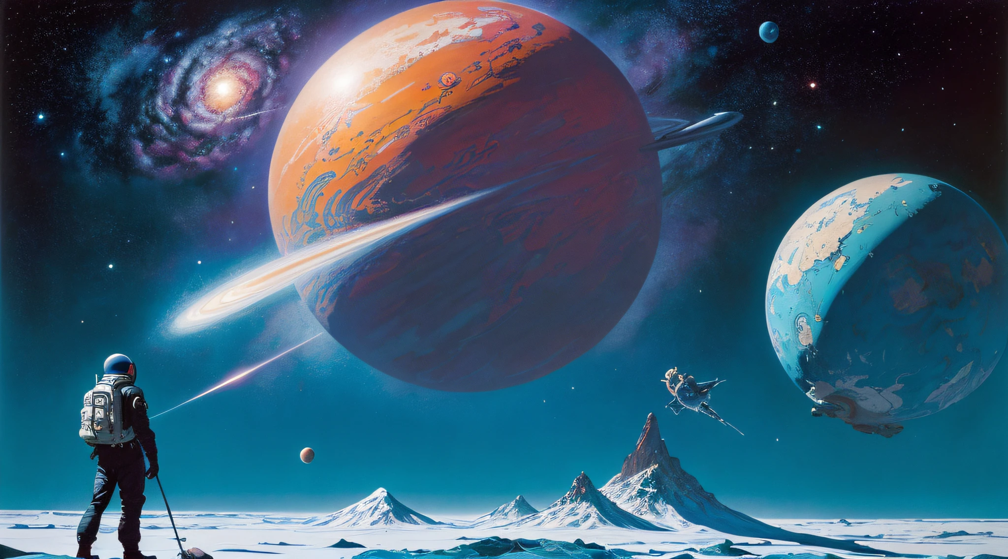 "realistic detailed image of an cosmonaut alone in the tundra in the style of Francis Bacon, Surreal, Norman Rockwell and James Jean, Greg Hildebrandt, and Mark Brooks, triadic color scheme, By Greg Rutkowski, in the style of Francis Bacon and Syd Mead and Edward Hopper and Norman Rockwell and Beksinski, open ceiling, highly detailed, painted by Francis Bacon, painted by James Gilleard, surrealism, airbrush, Ilya Kuvshinov, WLOP, Stanley Artgerm, very coherent, art by Takato Yamamoto and James Jean"
abstract dream, space, intricate, grand scale, alone, cinematic film still, insane detail, sharp focus, depth of field, realistic lighting, (realistic perspective), complex, (multiple subjects), 4k HDR,