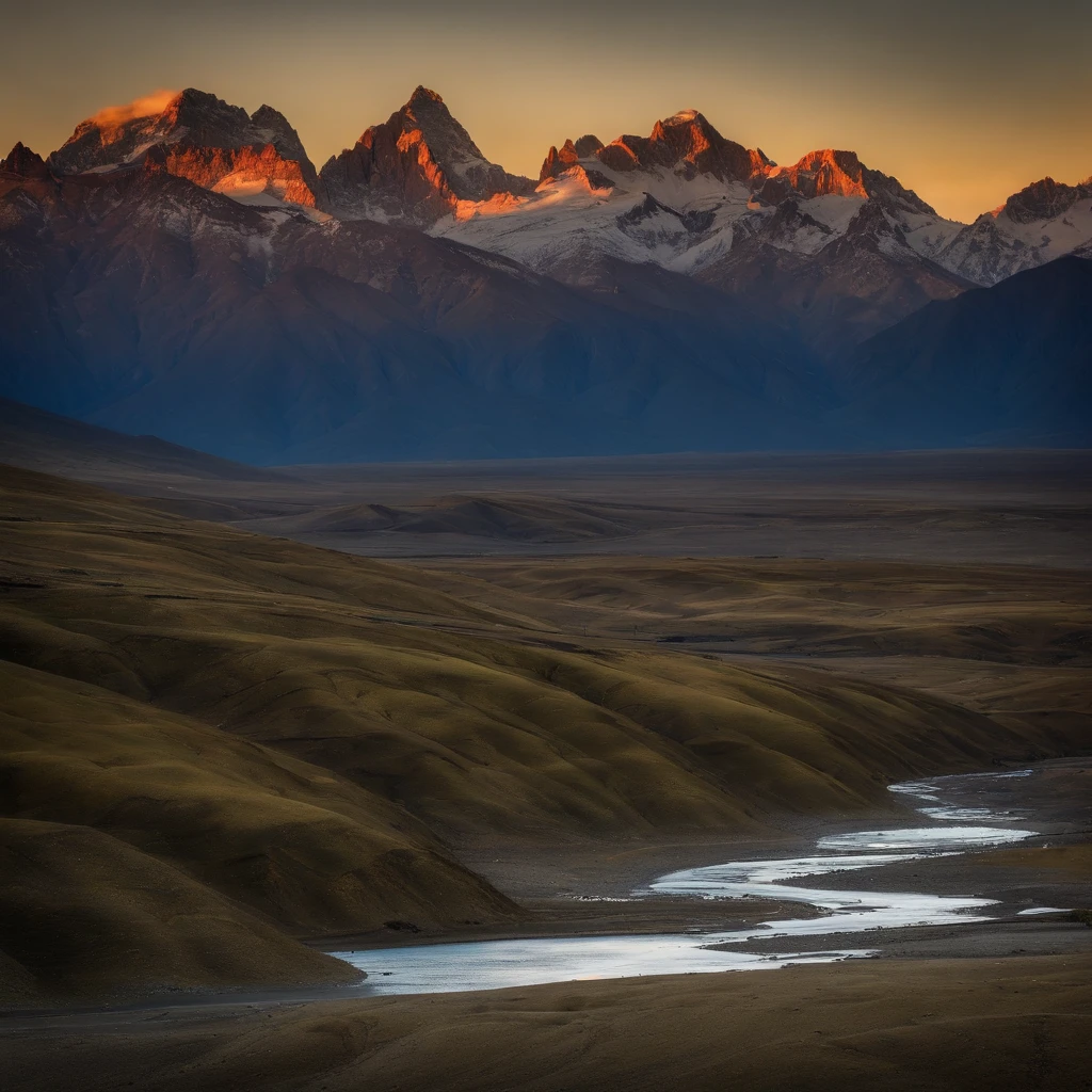 Andean mountainous landscape, A panoramic view of Monstañas de los Andes. a lo lejos el horizonte. Lights and shadows are reflected in the mountains.