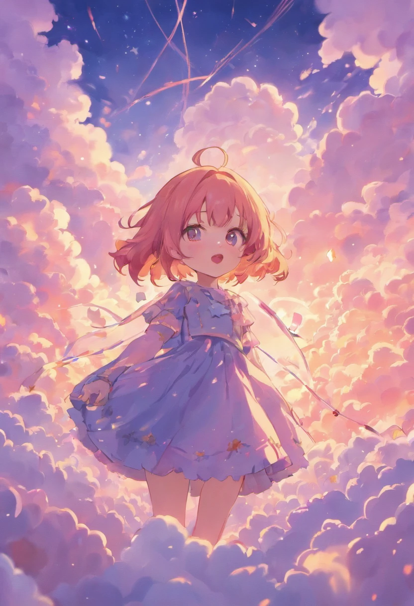 Um coelho fofo，extremamente fofo，Colorful sky as background，Clouds of colorful marshmallows as decoration，Qualidade de imagem HD definitiva