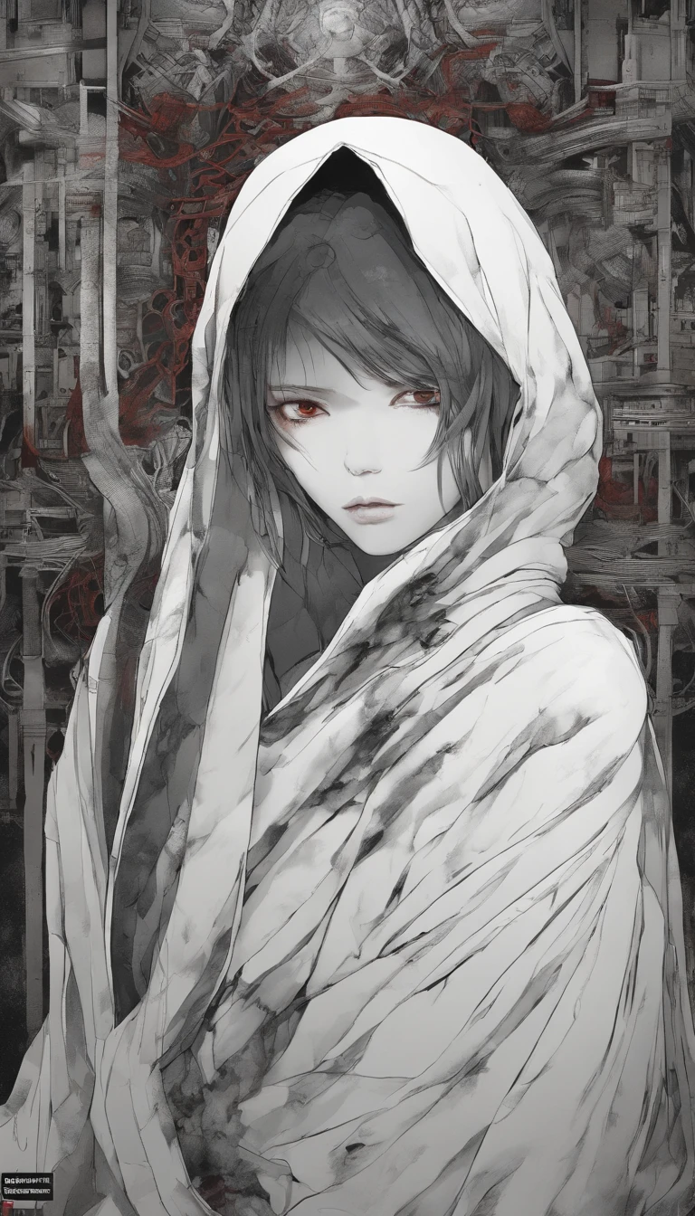 Blood red room, Flashing white TV screen, BUDDHA STATUE, cabelos preto e longos, with hair dishevelled, Cover one eye and face, Bright red eyes, Wearing a white transparent robe, Looming full breasts,liquor,Devil, reaching out her hands,Straighten your body, Red nails are exposed, Pinch the camera, hyper HD, Anatomically correct, Textured skin, Super detail, High details, High quality, A high resolution, 8K, hyper HD, Anatomically correct, Textured skin, Super detail, High details, High quality, Best quality, 8K,Leishnampo,Room 2,Horror