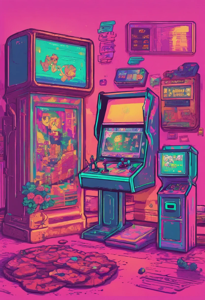 kawaii aesthetic, Sala de Jogos Arcade, zero, vaporwave, Synthwave
