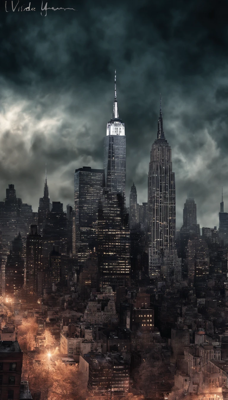 Post-apocalyptic sci-fi world, (Una de new york:1.7), A white flying castle is located in it, (Enormes mecanismos arrojan nubes de humo:1.3), panorama view, nubes de humo, nubes de tormenta, (Obra maestra), (vivid colors:1.6)