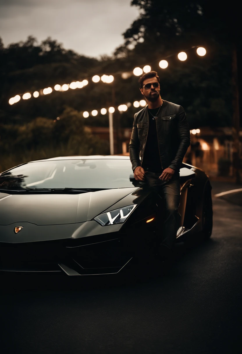 homem bem sucedido ao lado de uma Lamborghini