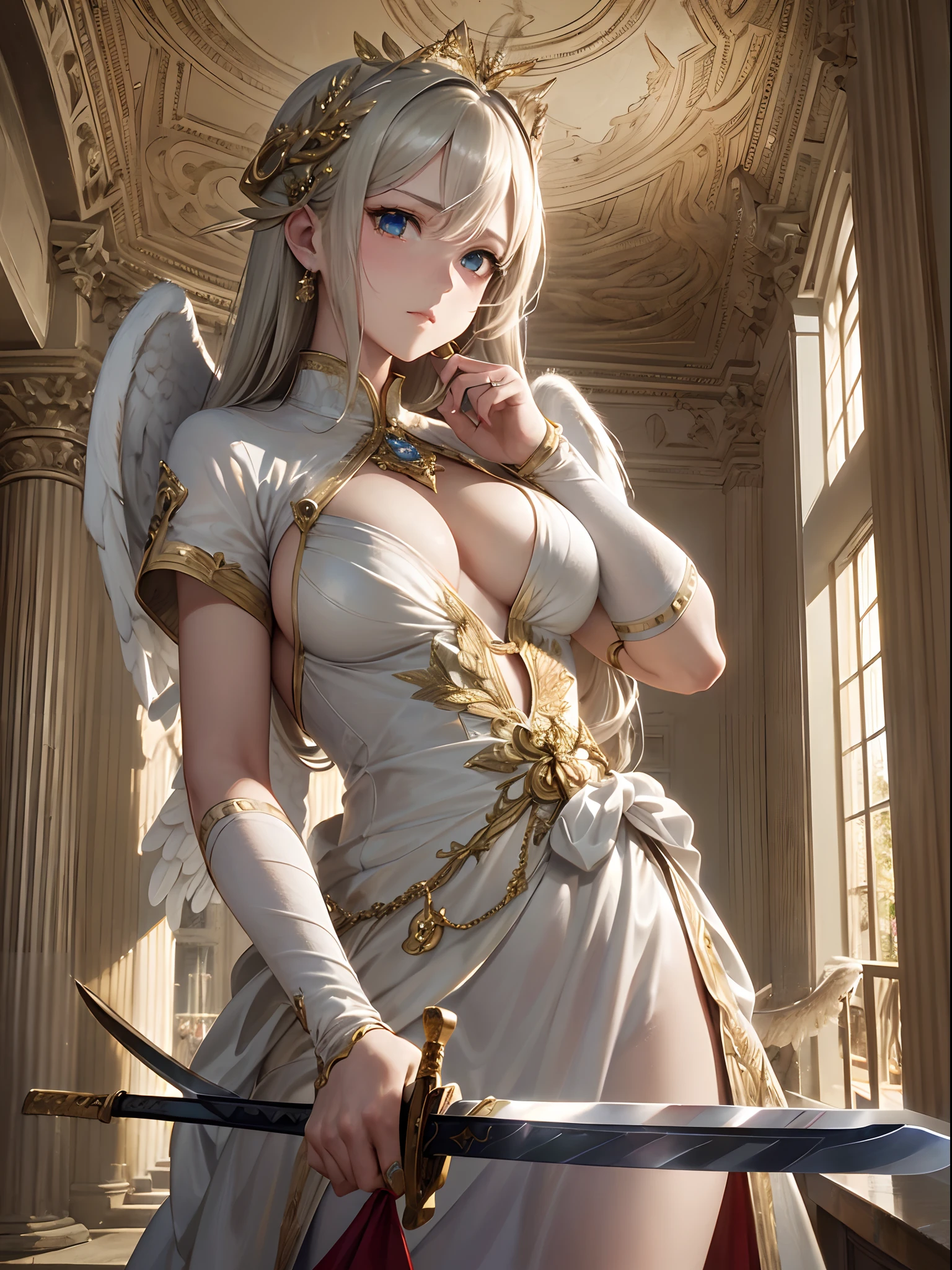 ((Finest quality)),(超A high resolution),(ultra-detailliert),(Meticulous portrayal),((Best Anime)),(Finest works of art),sharpnes,Clair, ((Angel Holding a Sword:1.5))