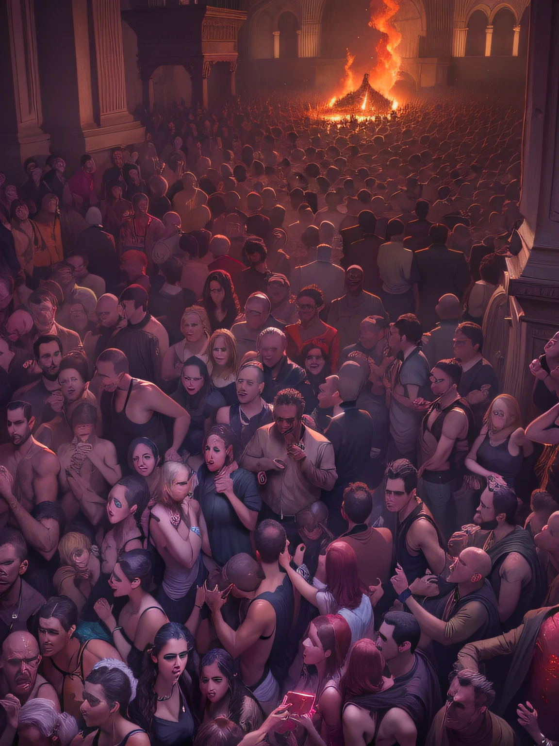 Escena del infierno, con muchas personas de New York, Gustave Doré style, 4k, detallado.