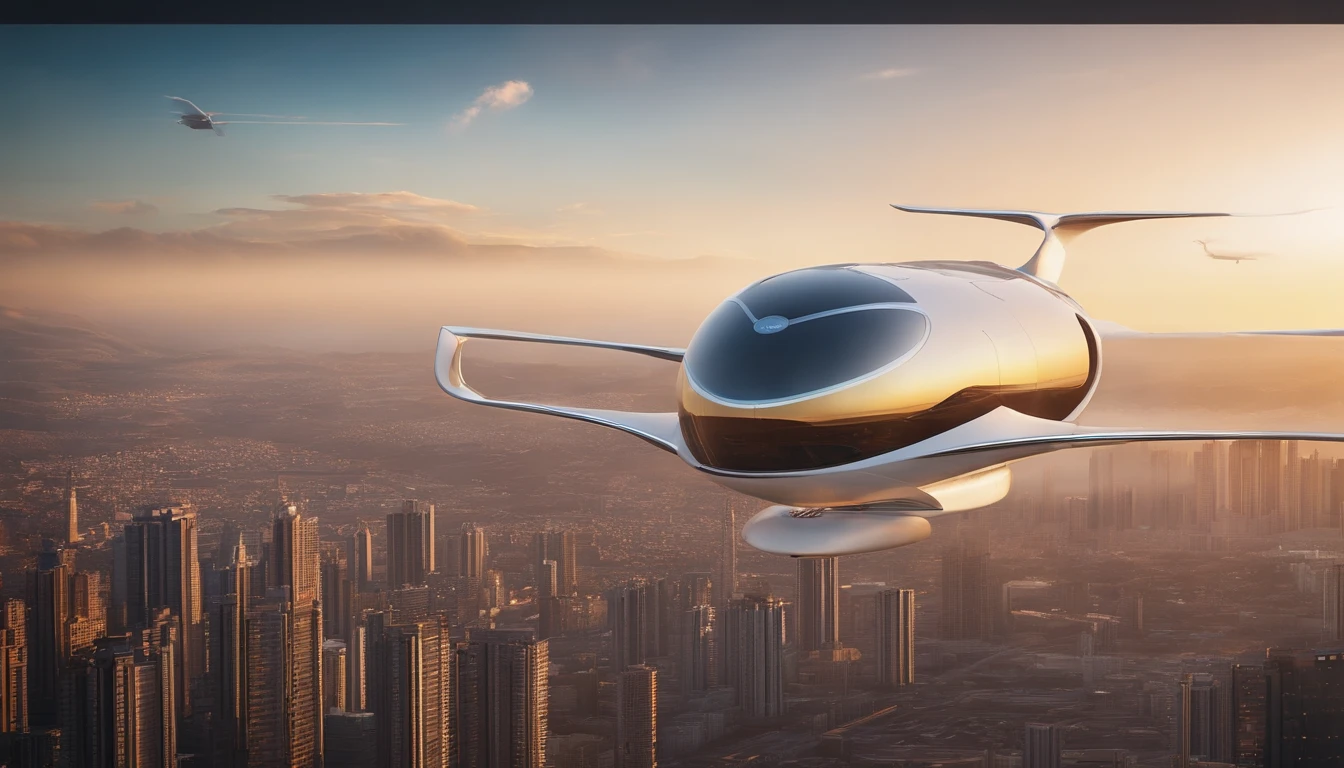futuro navio cargueiro, design oval, cabine transparente showing piloto, flying at altitude over a city with gleaming buildings on a planet illuminated by the midday sun, (4k, 16k, master part, Foto RAW, best quality, Detalhes), (Beautiful, aesthetic, perfeito, delicado, intrincado)