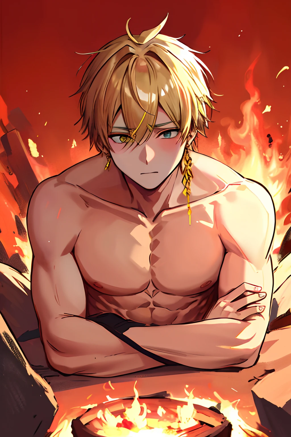 Anime guys shirtless yellow hair
Very strong chest and body