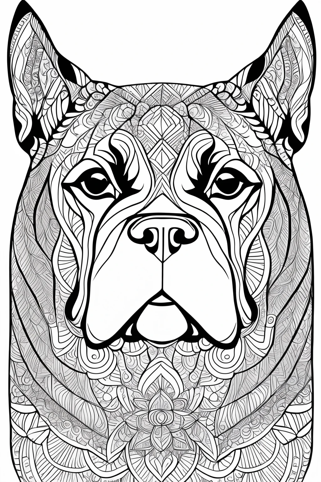 adult coloring book, cartoon, The Brazilian bulldog is a breed of companion dog, originally from Brazil. It is a medium-sized dog, with a short, smooth black coat, intricate details, advanced patterns, black and White