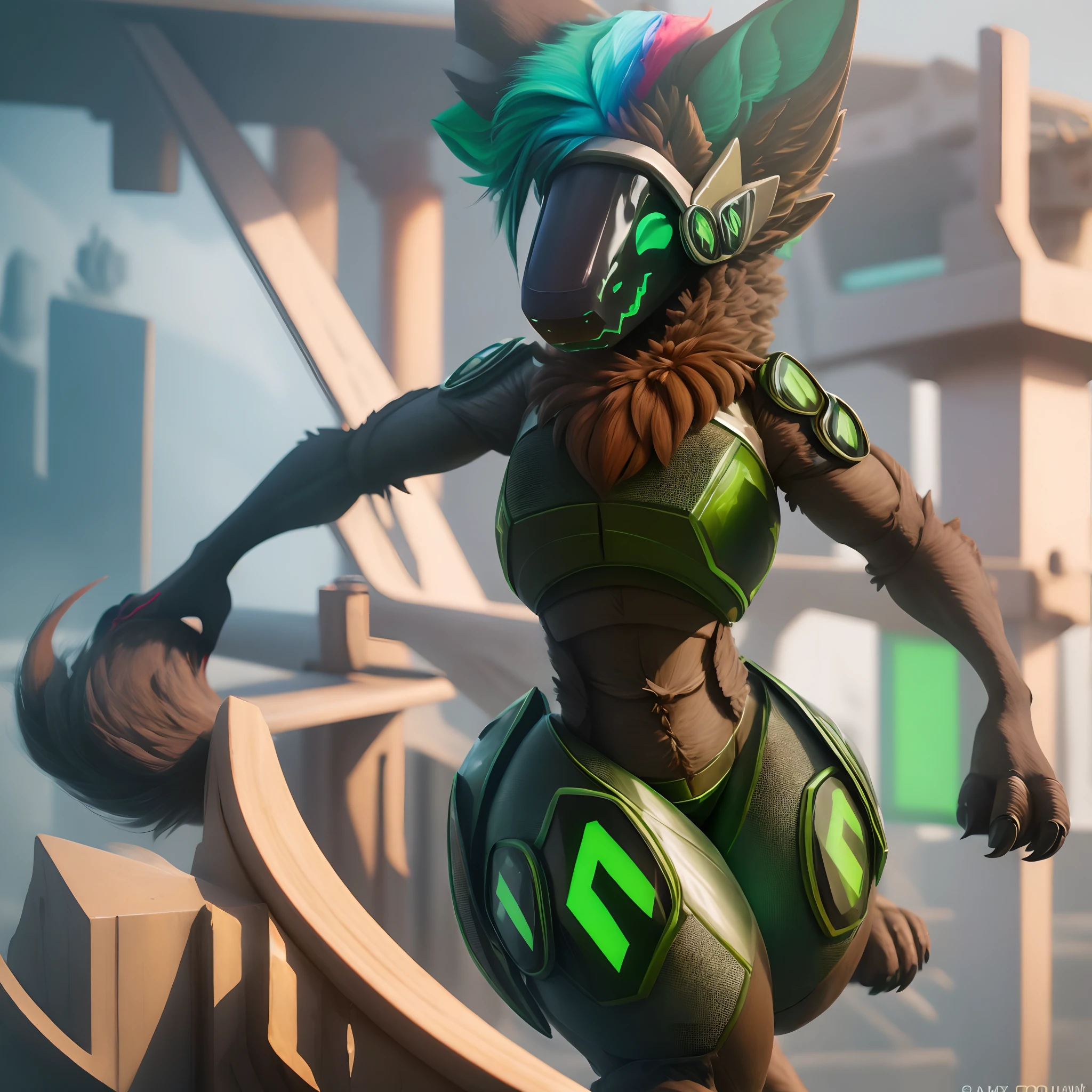 Protogen, color verde, cuerpo completo,
