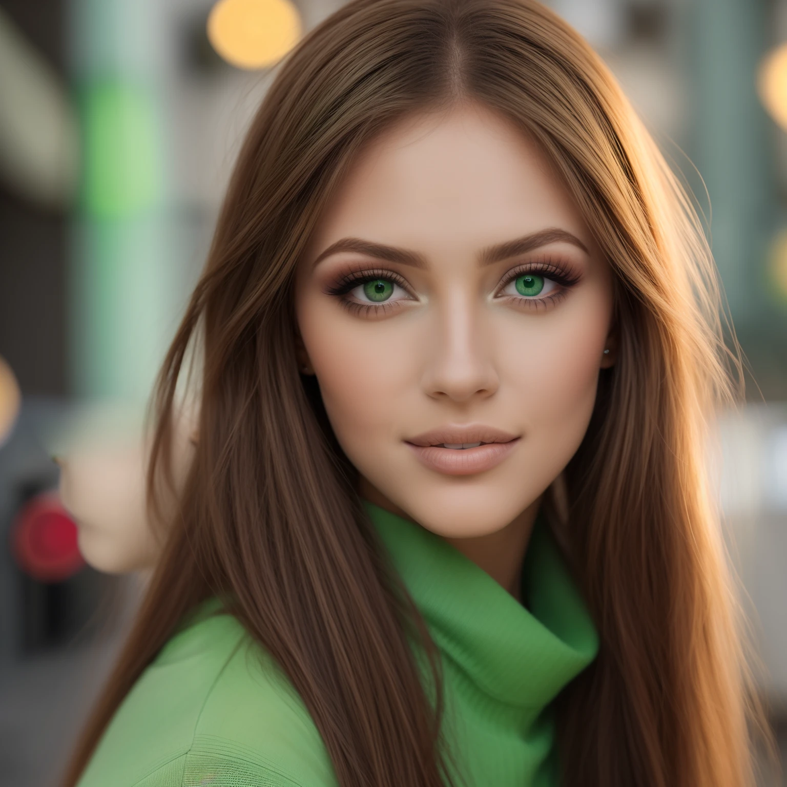 arafed com longos cabelos castanhos e gola alta verde, meninalhos verdes, com olhos verdes deslumbrantes, foto retrato suave 8 k, olhos verdes cara fina cara bonita, Retrato de um modelo bonito, olhos verdes brilhantes e precisos, Olhos verdes vibrantes perfeitos, olhos verdes brilhantes, mulher jovem bonita, olhos verdes claros, belos olhos verdes, com olhos verdes, Katherine McNamara 8k