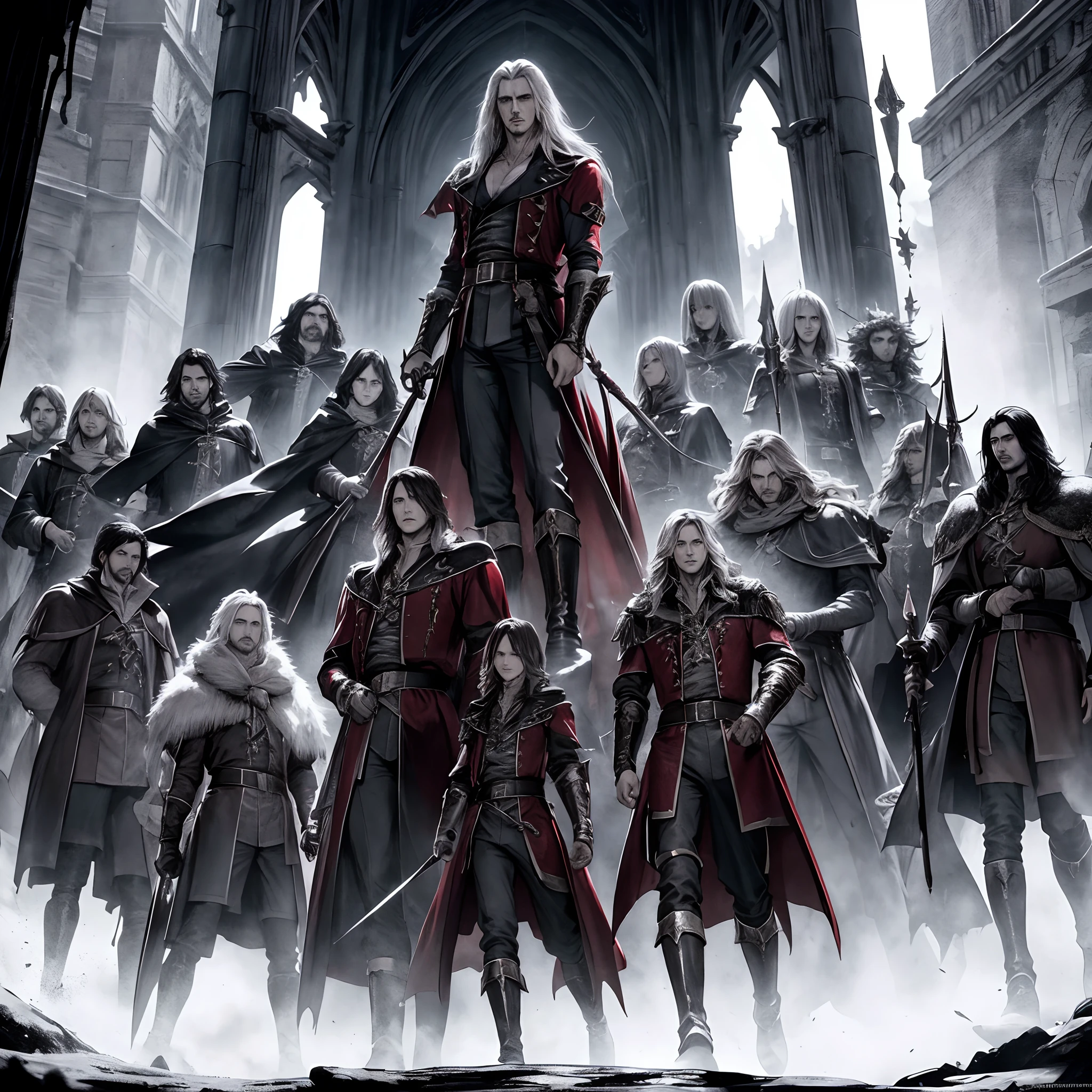 Castlevania Lord of the shadows hyper realistic super detailed Dynamic shot master piece scene cinématique scènes movie Epic Legendary Lord Dracula leading troops army of demons to battle sharp détails