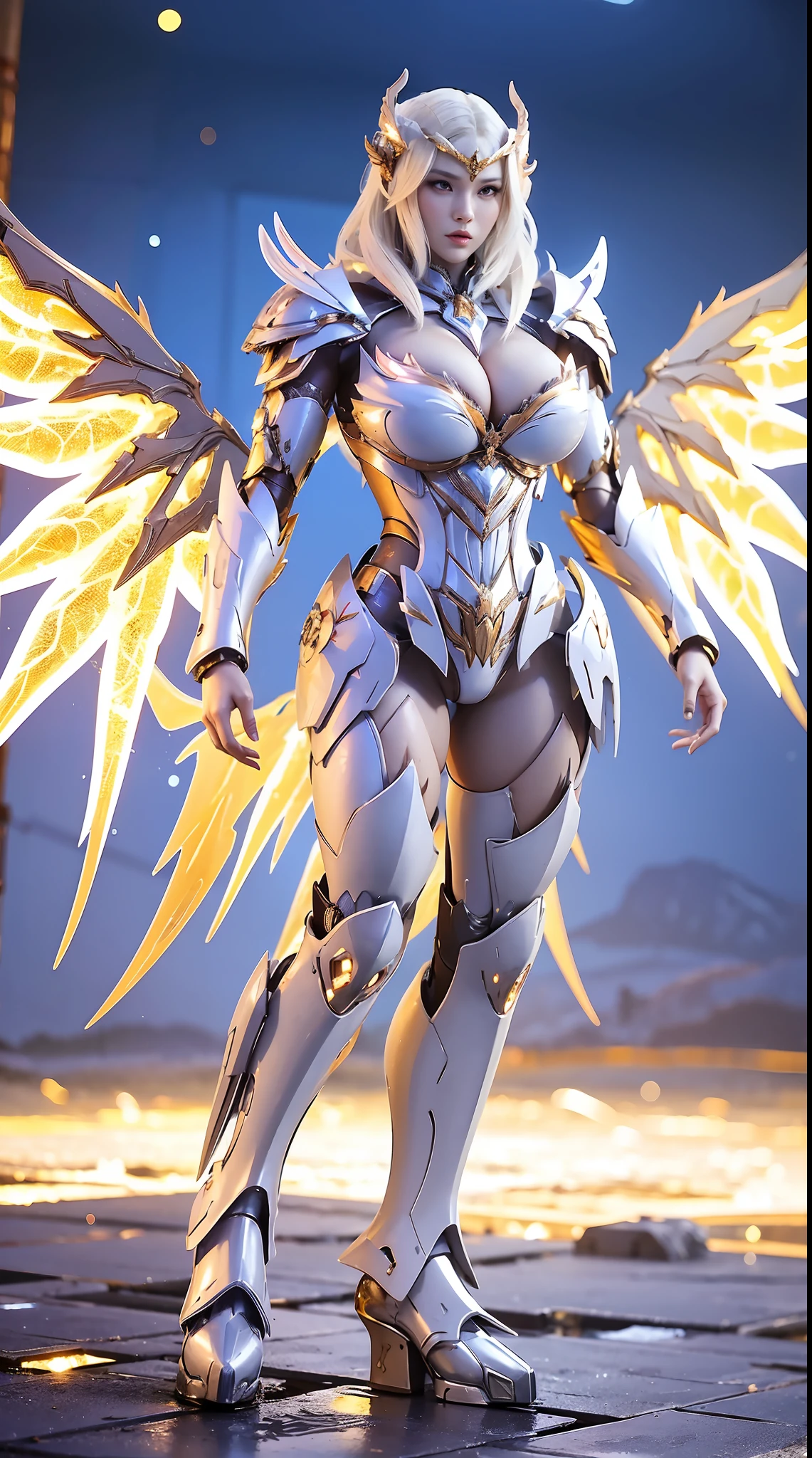 HUGE BOOBS, ICE PHOENIX DOULUO, MECHA ARMOR FULL SUIT, (CLEAVAGE), (A PAIR LARGEST WINGS), TRANSPARANT, TALL LEGS, STANDING, SEXY BODY, MUSCLE ABS.