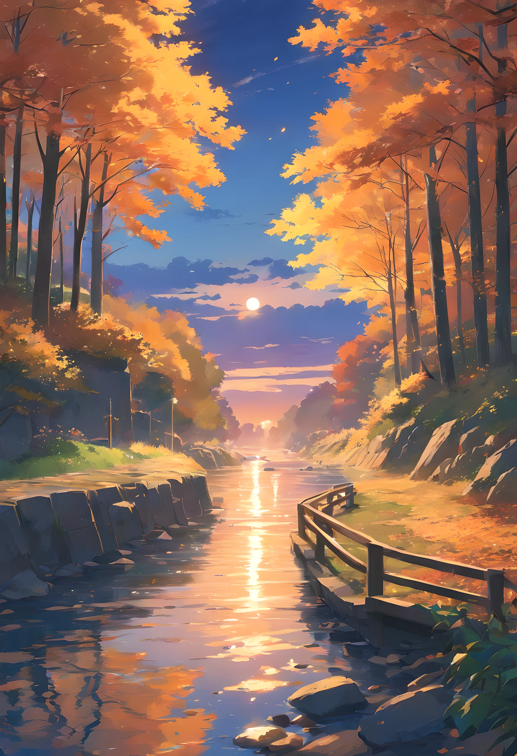 autumnal,eventide,riverbank,Scenic beauty