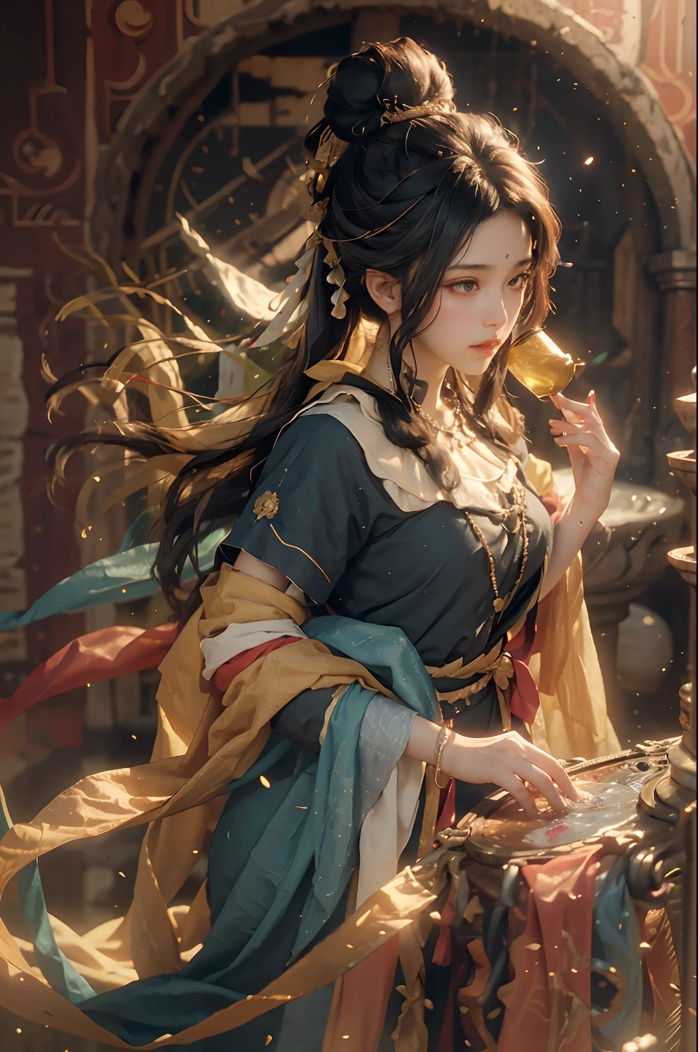 (Papel de parede CG Unity 8K em detalhes extremos,tmasterpiece,A mais alta qualidade de imagem),(Luz e sombra delicadas,The picture is highly dramatic,cinematic lens effect),A 16th-century girl collecting water from a spring in a mountain village,rabo de cavalo alto,corpo inteiroesbian,Cor de cabelo cinza-prateado,Do universo de Rembrandt, maravilha,dynamicposes),(Detalhe excepcional,The lighting effect is outstanding,Vista grande angular),(excellent rendering,Enough to stand out from the crowd),The focus is on the face and bust,Textura complexa,in a panoramic view