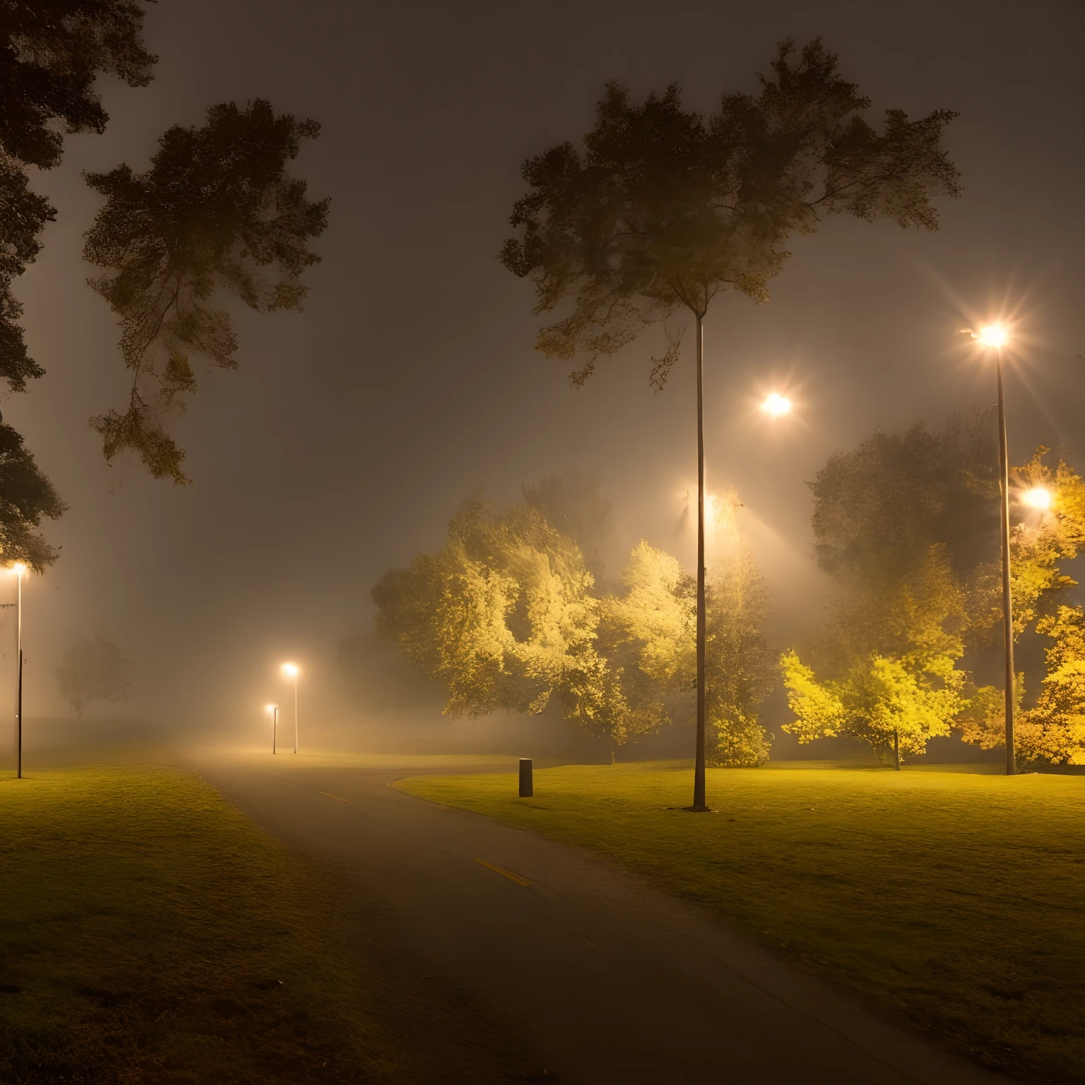 Abandoned small city, night, foggy, dark, rainy