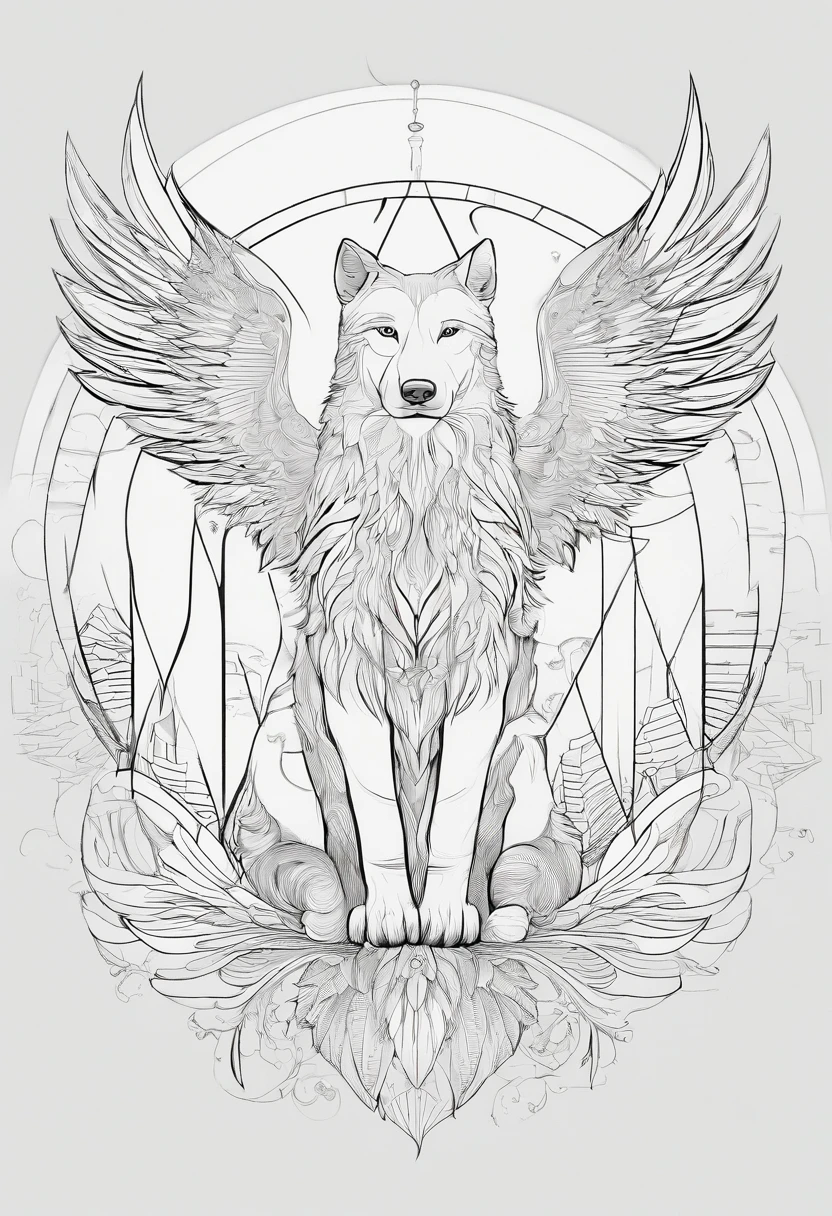 wolf with one angelic and one dmeonic wing