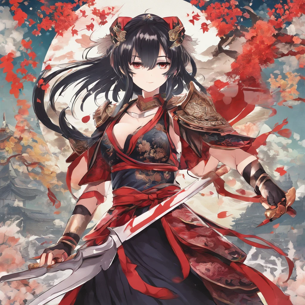 (best quality),  detailed background, oriental nobless,warrior girl,combat arts,holding halberd,oni, monster army, big tits, big ass\