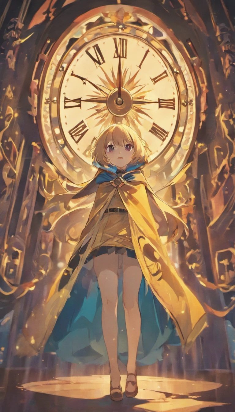 Anime scene of a cat in a cape standing in front of a clock, dreamy psychedelic anime, in style of cytus and deemo, videogame screenshot, screenshot from guro anime, animation still screencap, video game screenshot, cutscene footage, screenshot from the anime film, game screenshot, cinematics, game screenshot, still from tv anime