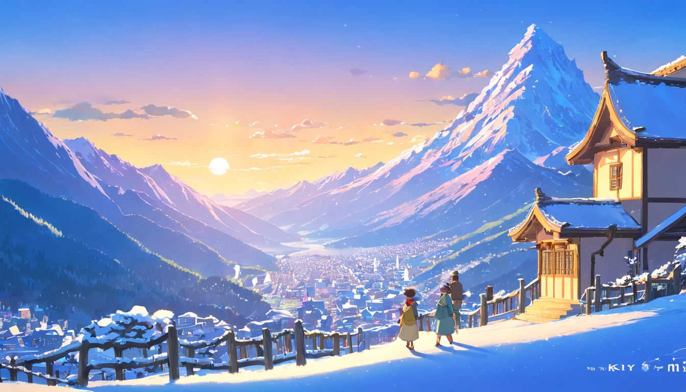 (((masutepiece))),Best Quality, snow mountains, Scenery, skyporn, Outdoors,families