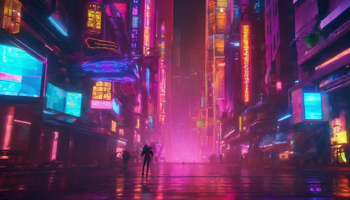 Blue hair, braided ponytail, magenta eyes, cowboy shot,Dynamic Angle,Please express the background of the metaverse space depicting the urban landscape of the near future with art. Ideally, your scene will include skyscrapers, shiny billboards, and futuristic vehicles.Create a metaverse background with cyberpunk elements. Paint a landscape with neon lights, technology-filled alleyways, and digital art integrated.Imagine the background of a metaverse space where futuristic nature and technology are fused. Express a landscape where advanced plants and ecosystems coexist with futuristic technology through art.