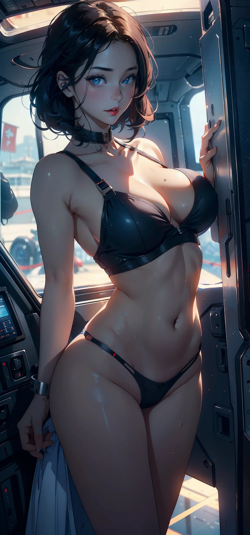 1womanl，33yo，熟妇，A MILF，extremely large bosom，Raised sexy，Pornographic exposure， 独奏，（Background with：The plane is in flight，Airliner cockpit，inside of a cabin，The cabin，Planes，）On the plane， She has short black hair，A ball head，Redlip，裸体少女，dynamicposes，seen from the front， hair straight， mostly cloudy sky，（（（tmasterpiece），（Very detailed CG unity 8K wallpaper），best qualtiy，cinmatic lighting，detailed back ground，beatiful detailed eyes，Bright pupils，（Very fine and beautiful），（Beautiful and detailed eye description），Blue eyes，Redlip，ultra - detailed，tmasterpiece，）），facing at camera，（The upper part of the body），A high resolution，ultra - detailed），revealing breasts，Bare genitalia，  Bulge，Leakage of the genitals，Incontinence，legs are open，sexyposture，Camel toes，Flushed complexion，frontage，captain america，（Wearing：）Bare ，Bare lower body，legs are open