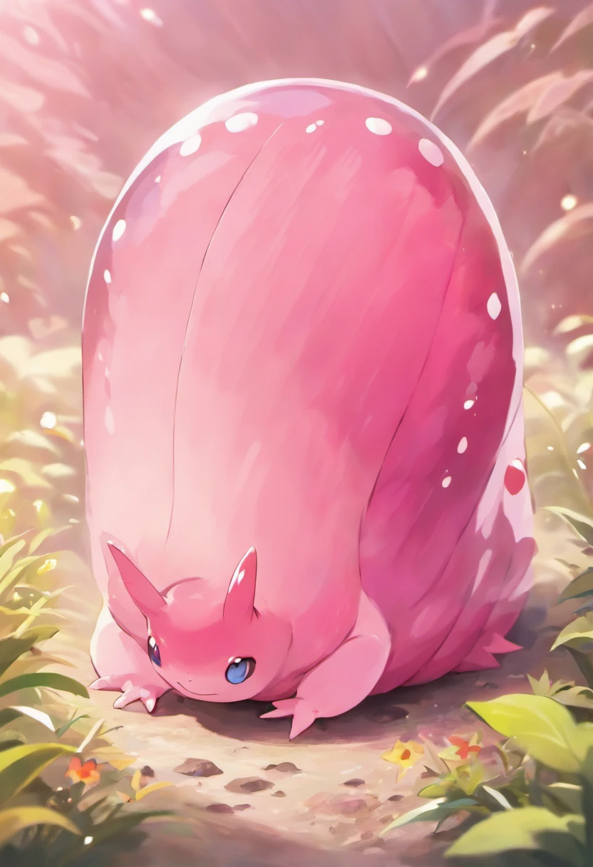 best quality, high definition, masterpiece, absurdres, portrait, detailed background, animal focus, solo, drawing of a pink slug, no humans,