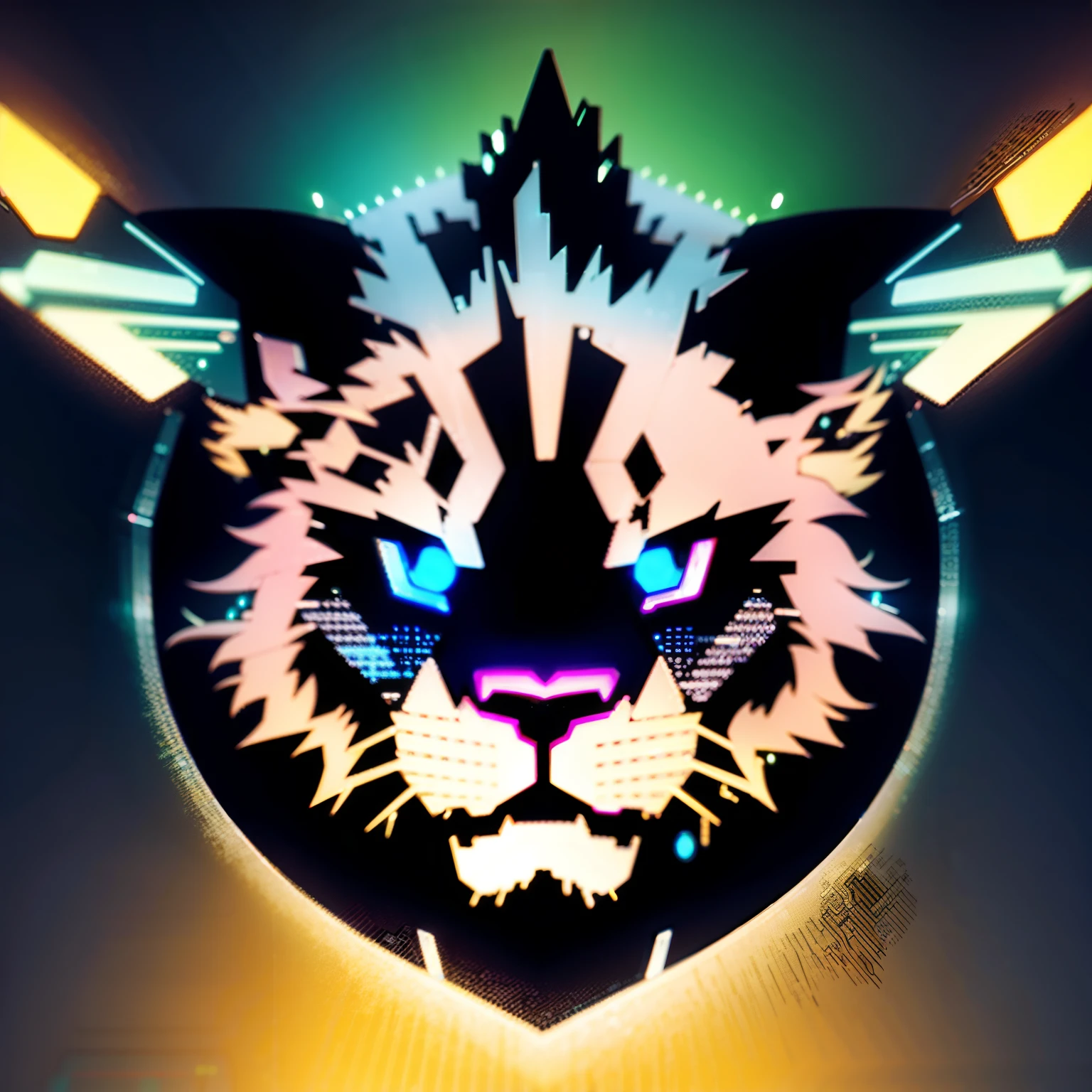 Hologram circuit board style of a bioluminescent cartoon lion, in black, cyberneticpunk, detailing, lines --v 5.2 --ar 4:5