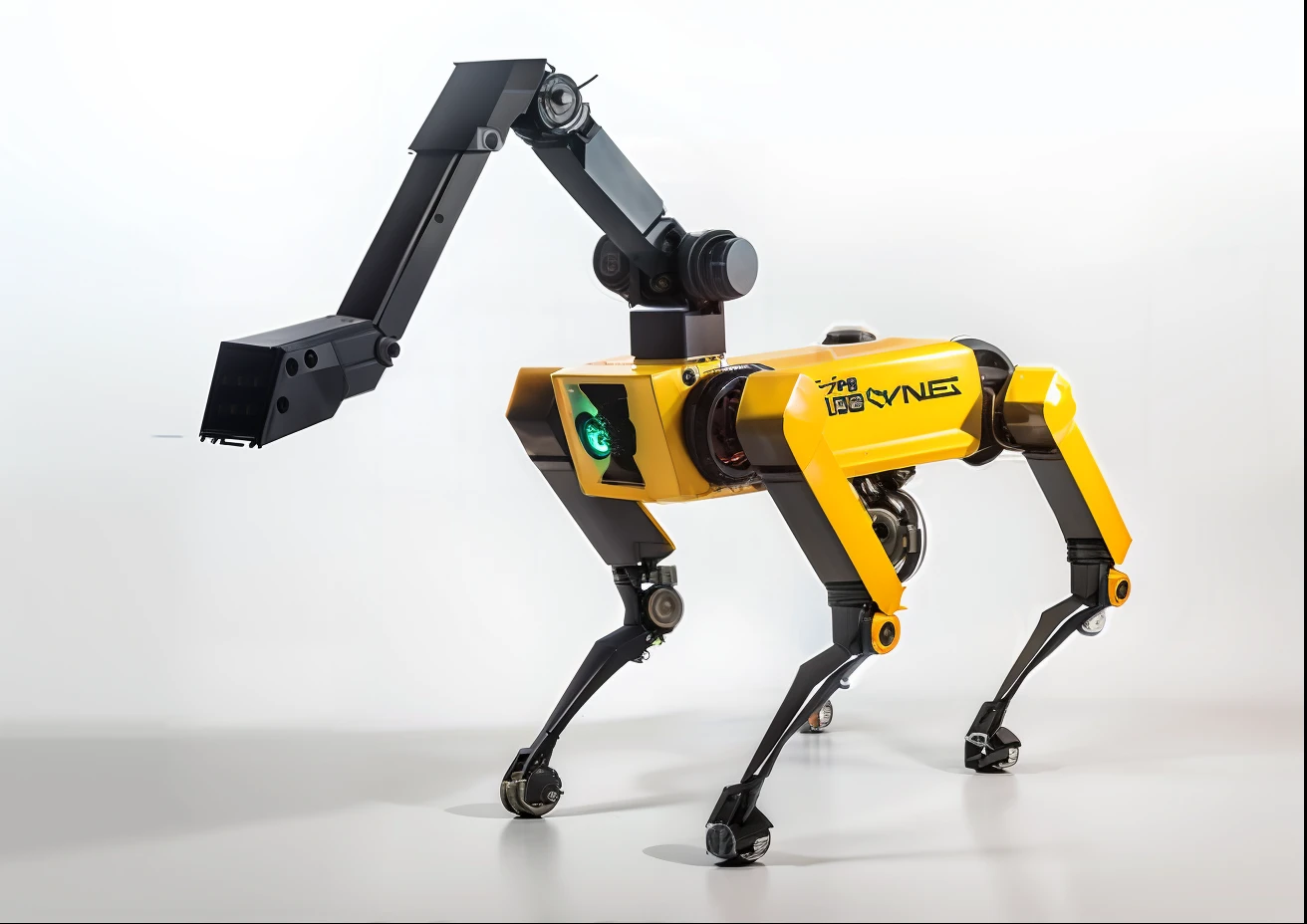 Un perro robot amarillo con patas negras y un brazo negro, Boston dynamics, Industrial mechanical robot dogs, un perro robot, Robots de Boston Dynamics, perro robot, animal robot, robotic, robot, robotic cat, robotical, Industrial robotic cats, Entrega de robots de seguridad, humanoide robot, quadruped, Un robot, with robotic arms, Con Technology Review