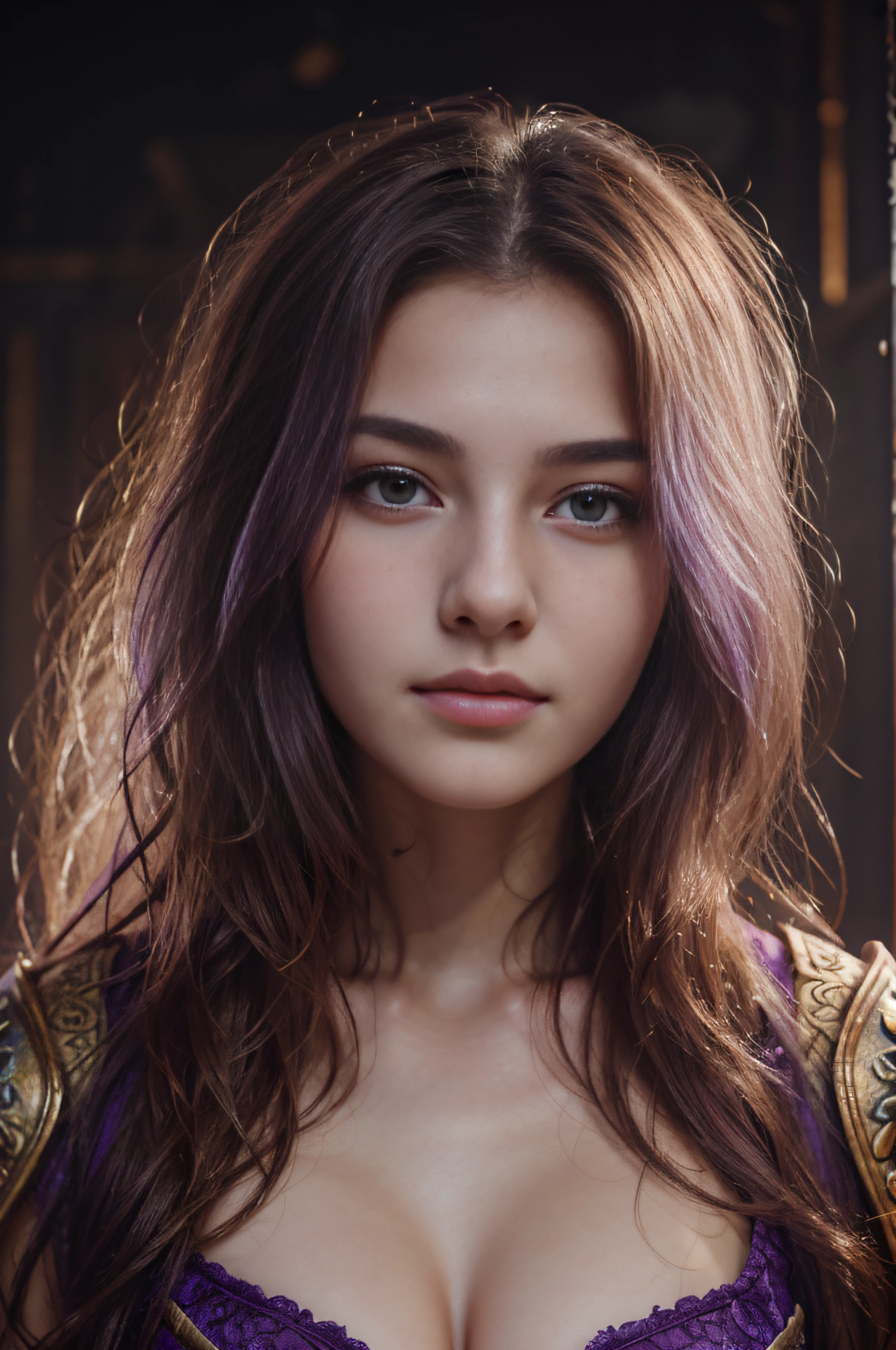 Zerg Queen Beautiful Girl: Lanlinger 18 years old, messy hair, oil painting, beautiful perfect face, soft skin perfect face, light purple and purple added, light red added, intricate details, splash screen, 8k resolution, masterpiece, cute face, mysterious magic array background