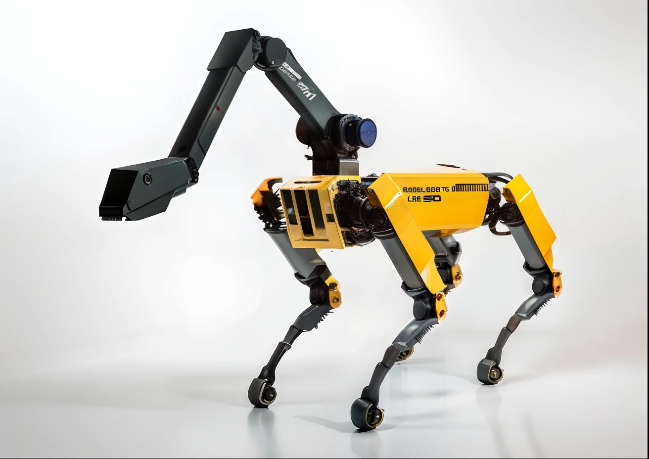 Un perro robot amarillo con patas negras y un brazo negro, Boston dynamics, Industrial mechanical robot dogs, un perro robot, Robots de Boston Dynamics, perro robot, animal robot, robotic, robot, robotic cat, robotical, Industrial robotic cats, Entrega de robots de seguridad, humanoide robot, quadruped, Un robot, with robotic arms, Con Technology Review