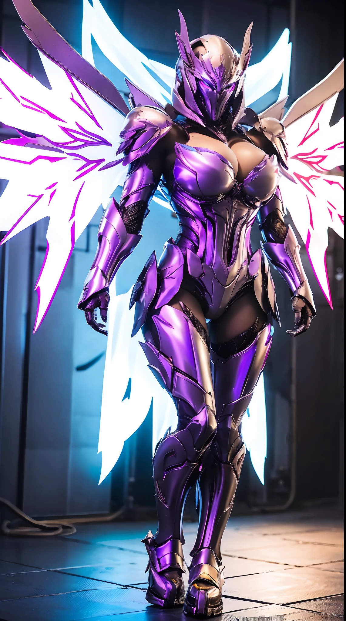 HUGE BOOBS, RGB, MECHA ARMOR FULL SUIT, (CLEAVAGE), (A PAIR LARGEST WINGS), TRANSPARANT, TALL LEGS, STANDING, SEXY BODY, MUSCLE ABS.