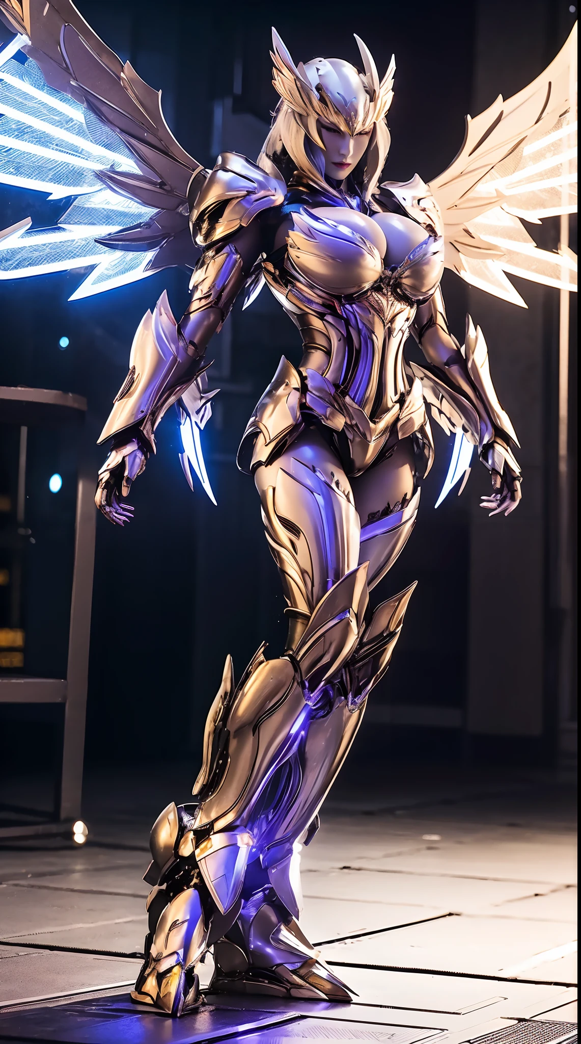 HUGE BOOBS, RGB, MECHA ARMOR FULL SUIT, (CLEAVAGE), (A PAIR LARGEST WINGS), TRANSPARANT, TALL LEGS, STANDING, SEXY BODY, MUSCLE ABS.