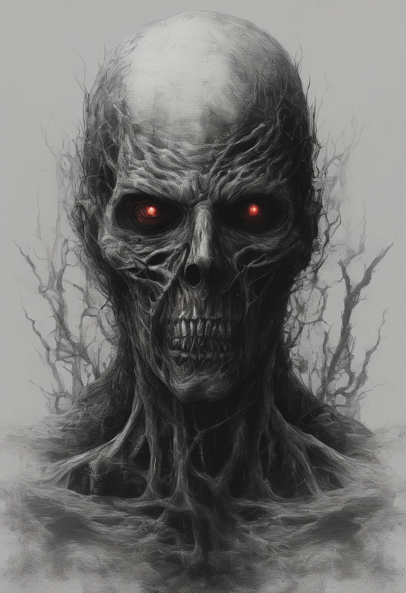 (ultra - detailed, A high resolution, Best quality at best, actual:1.37), Blood-red skull, Bone structure, full-body portraits, The presence of demons, fleshy texture, Surreal art, vivd colour, dramatic lights