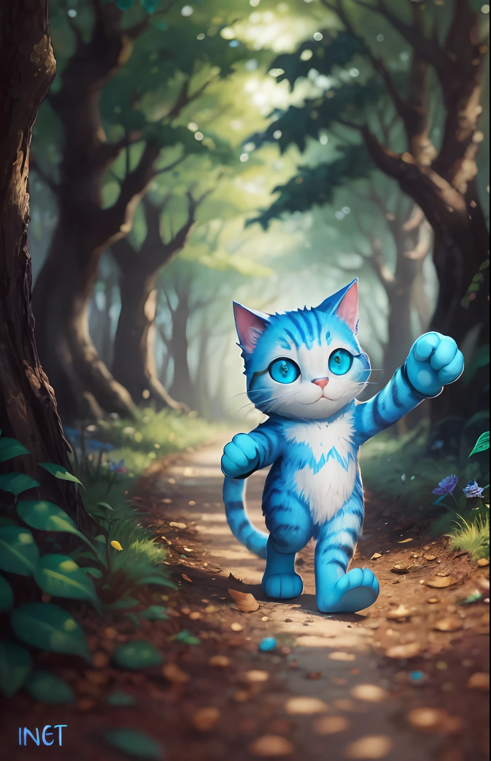 realistic style, smurfcat, walking in the wood, detail, intrincated --auto --s2