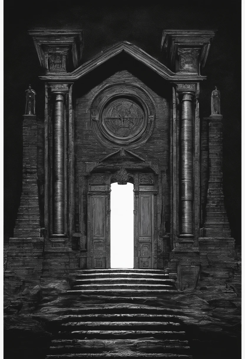 porta de um castelo assombrado por um vulto vermelho