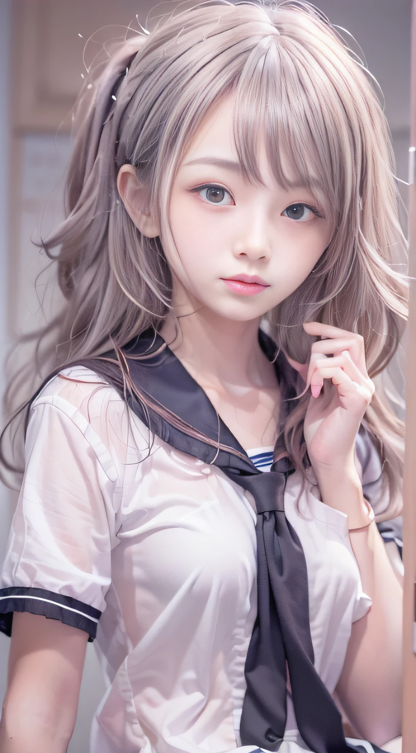 Sister type girls,Portable Wallpapers,Super beautiful photo,Red Eyes,FULL ANATOMY,Woman like a goddess,Highly detailed background,Realistic,hyperdetailed face,super detailed skin,Detailed beautiful face and eyes,retinas, masutepiece, ccurate, Anatomically correct,Tsurime, Textured skin, Super Detail, high details, High quality, awardwinning, Best Quality, hight resolution, 8K,ultimate beauty girl, BREAK,Close up of girl in dress and shirt, loose coat collar sailor uniform, thin head,magical school student uniform, japanese girl school uniform,, Cute dress, katelynn mini cute style, dressed with long fluent clothes, School uniform, magic school uniform, black and white clothes, Stylish dress, school girl in gothic dress, Black Quick, Elegant clothes,((small tits:1.7,Thin leg,skinny thigh:1.4)),slim figure,extremely detailed eye and face、beatiful detailed eyes,Tsurime,Beautiful skins,The brilliance of details、The skirt is ironed、No wrinkles,((smooth hair,detailed hairs,Very fine hairs)),(Knee-length skirt:1.7),1girl in,Thin leg,Beautiful legs,独奏,Wearing underwear,Smaller face,realistic facial expression,(Face to feel:1.6),Enchanted,Raw photo of pale skin,Shyness,Longing for love,((Cool color makeup,Lowered eyebrows、Whitening effect,thin and thin eyebrows,((Ephemeral Girl,A look tinged with joy)),Very soft lighting,Eight-headed body,light glow,Expro II,Lens Flare,Sharpen,cinematic shadow,Changing the time zone when shooting.,School route and my room,Kantai Collection Style,Junior Idol