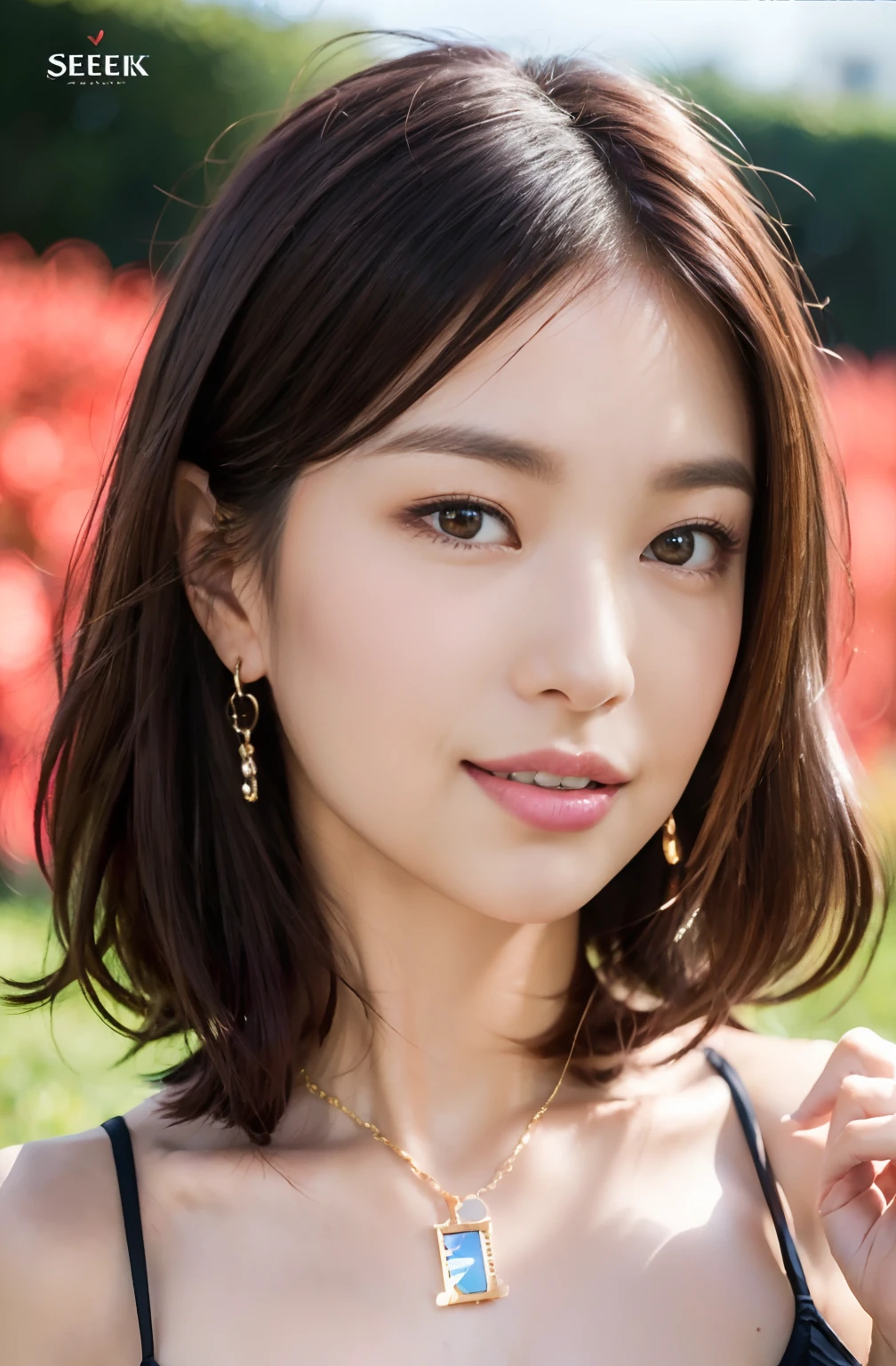 (30-year-old woman with), (Colossal tits:1.4), ((Grab the viewer's hand)), Tulip field in the background、Light Purple Silk Micro Bikini、(master piece: 1.3), (max resolution: 1.4), (UltraHD: 1.2), cinematric light, UltraHD, (Detailed eyes and skin), (detailed facial features), nffsw, 8K分辨率, Perfect Style, Beautiful expression、Highly detailed facial and skin texture、A detailed eye、二重まぶた、Glitter Eyeliner:1.2、thin cheeks、shinny skin、(fair white skin:1.2)、shiny little necklace and earrings,、shiny lip:1.2、((FULL BODYSHOT:1.2))、((From a very intimate distance:1.2))、(Layered Hair Style、dark brown hair)、medium-Long hair、(Very affectionate smile:1.2)、(seek a kiss:1.4)