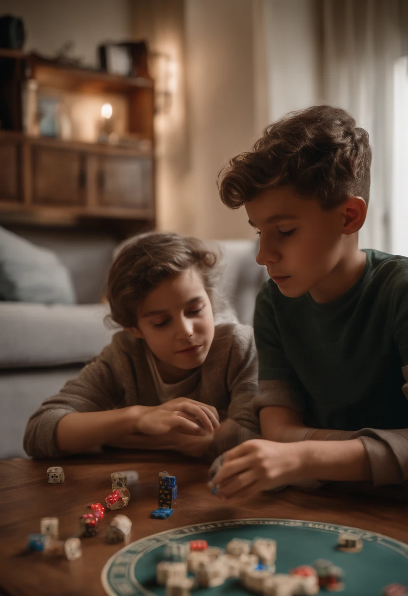 2  playing futuristic board game in a living room