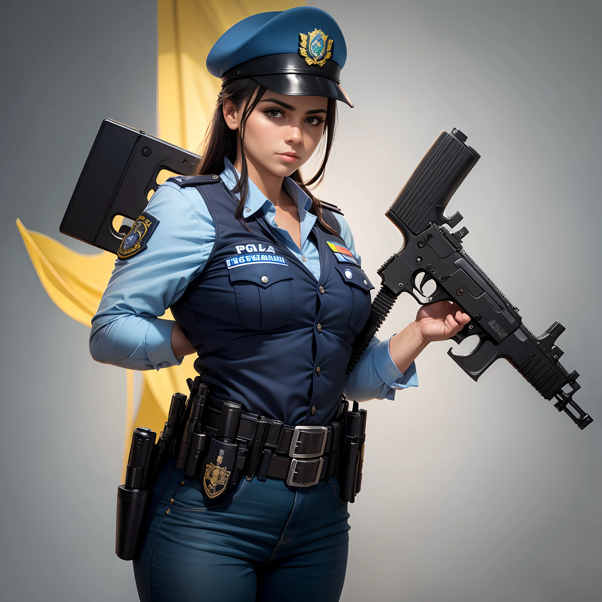 Brazilian police officer with gun in hand