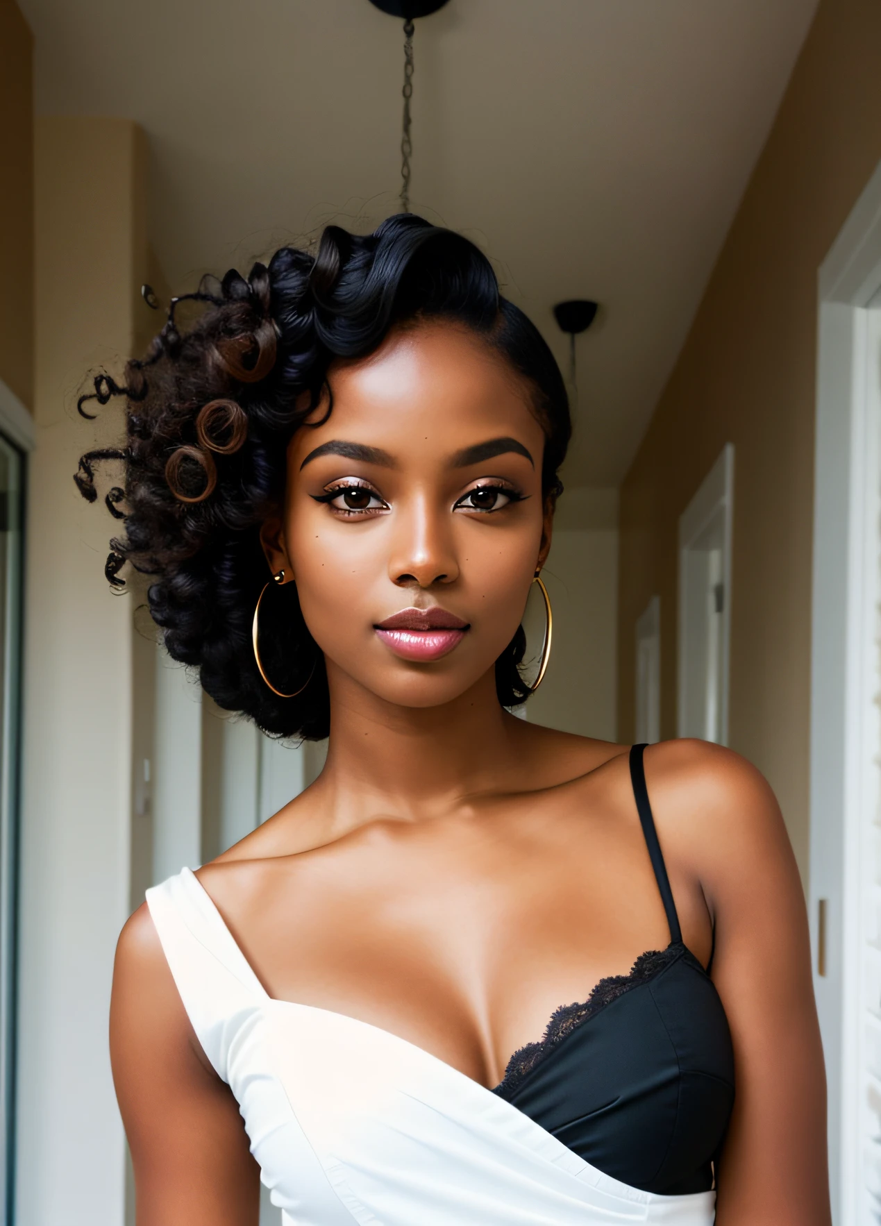 photo of a gorgeous black woman, dark-skinned goddess