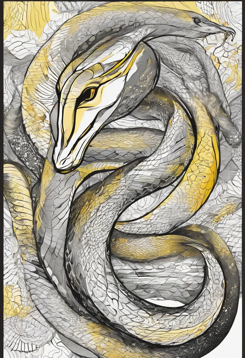 (a snake),oil painting,shimmering scales,slithering motion,long and slender body,piercing yellow eyes,dark forest background,curved tongue flicking,vibrant colors,soft lighting