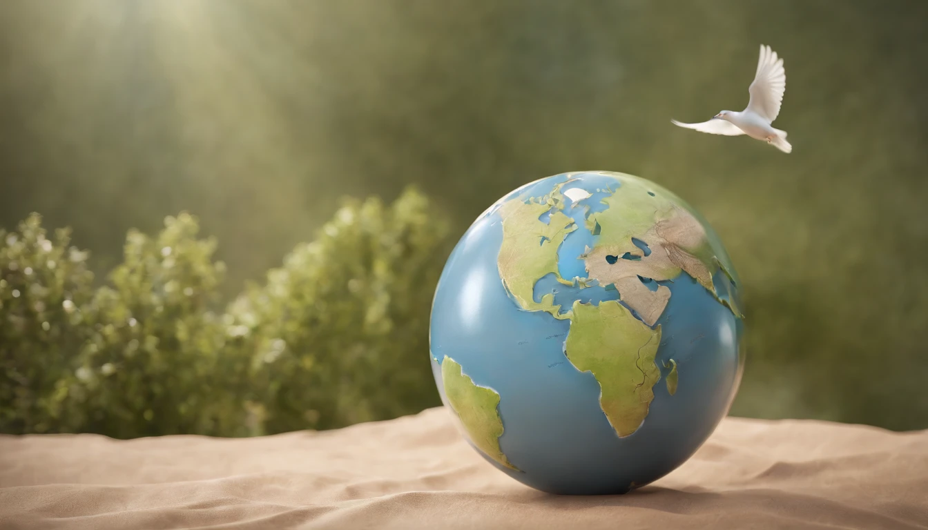 Creating a 3D prompt in English:
"Peaceful land": Design a 3D representation of the Earth bathed in tranquil and harmonious colors, symbolizing the aspiration for a more peaceful world. This 3D model should evoke a sense of serenity and unity, showing our planet as a beacon of hope for global peace. As cores devem ser calmantes e calmantes, And you can include elements like doves or olive branches to further emphasize the theme of peace.
