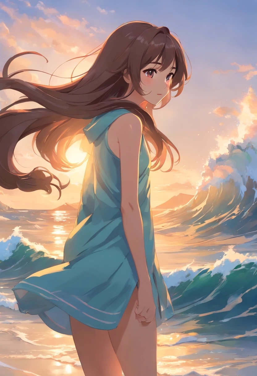 Arad woman with long brown hair, Long hair, Chen Xintong, Young and cute Wanya face, Big waves, Long hair on the chin, Long hair, Long hair, Long legs, 2 8 years old, 2 7 years old