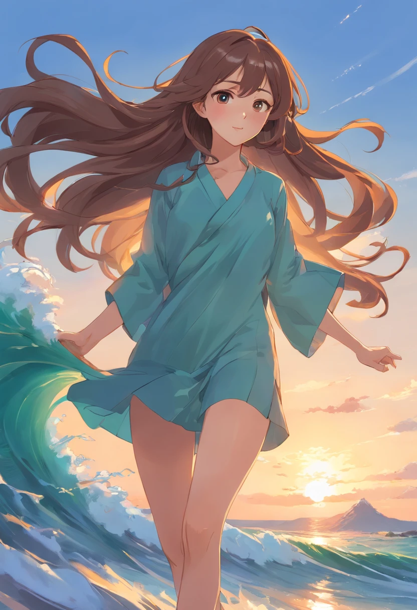Arad woman with long brown hair, Long hair, Chen Xintong, Young and cute Wanya face, Big waves, Long hair on the chin, Long hair, Long hair, Long legs, 2 8 years old, 2 7 years old