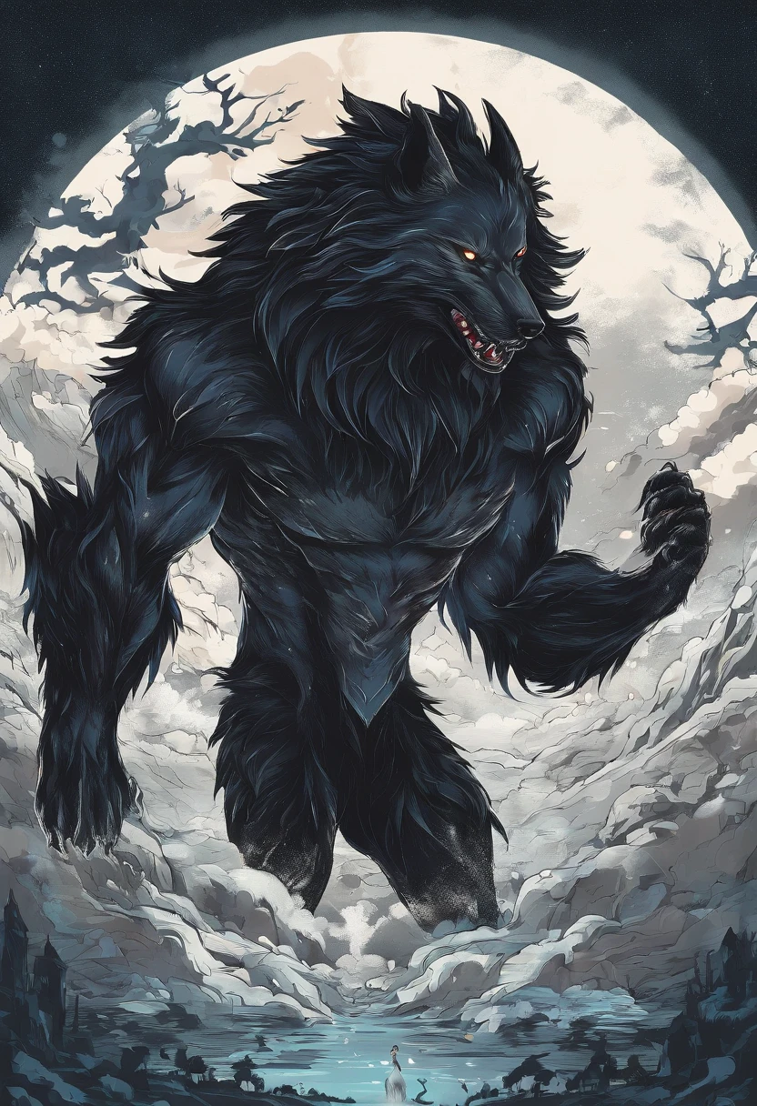 werewolf gigantic black humanoid wolf.