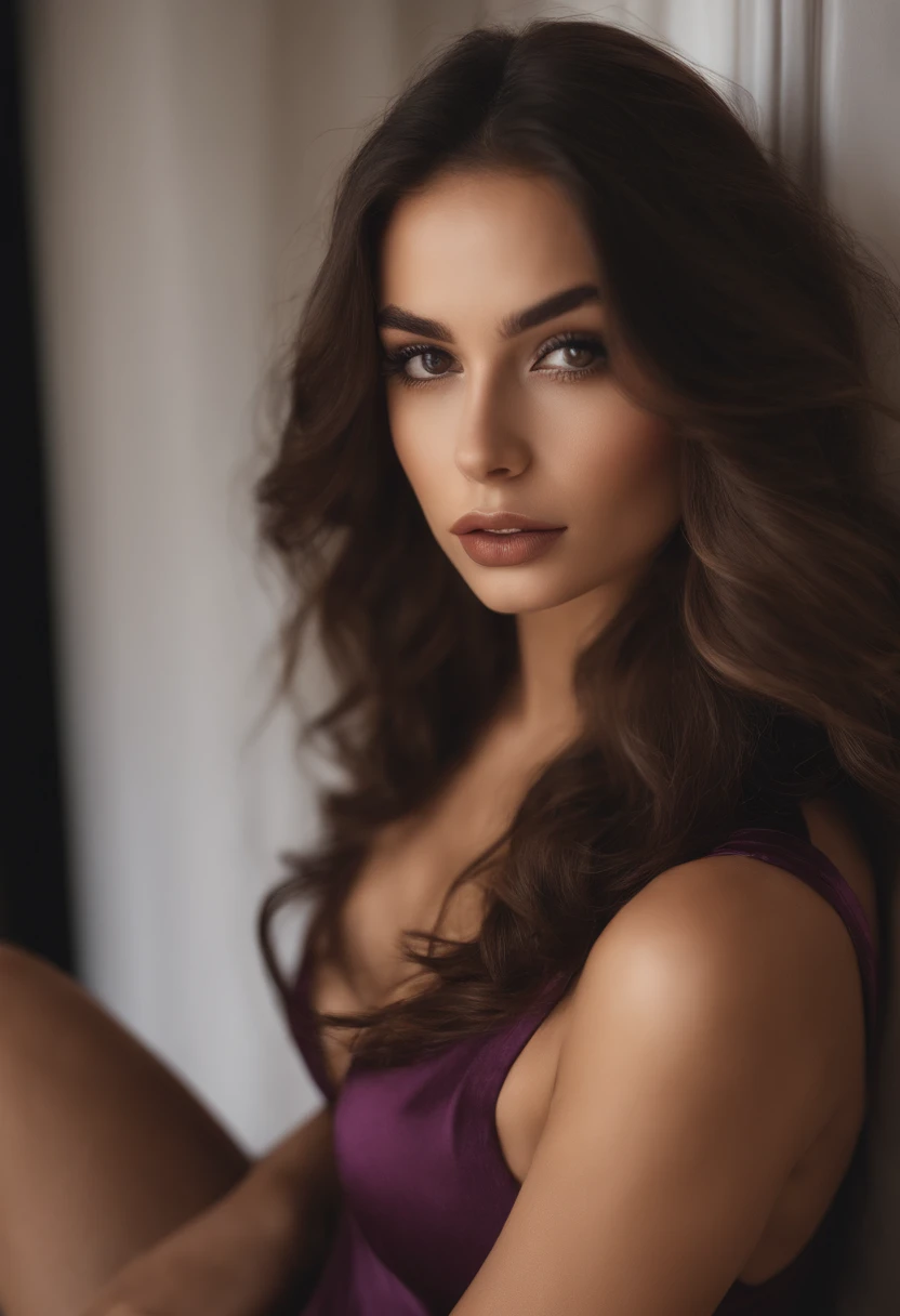 Italian woman with matching tank top and panties, fille sexy aux yeux marrons, Portrait Sophie Mudd, Portrait de Corinna Kopf, cheveux brun et grands yeux, selfie of a young woman, Les yeux dans la chambre, Violet Myers, ohne Maquillage, maquillage naturel, Look directly into the camera, Visage avec Artgram, dezentes Maquillage, Superbe photo du corps entier, dans la chambre, Fission