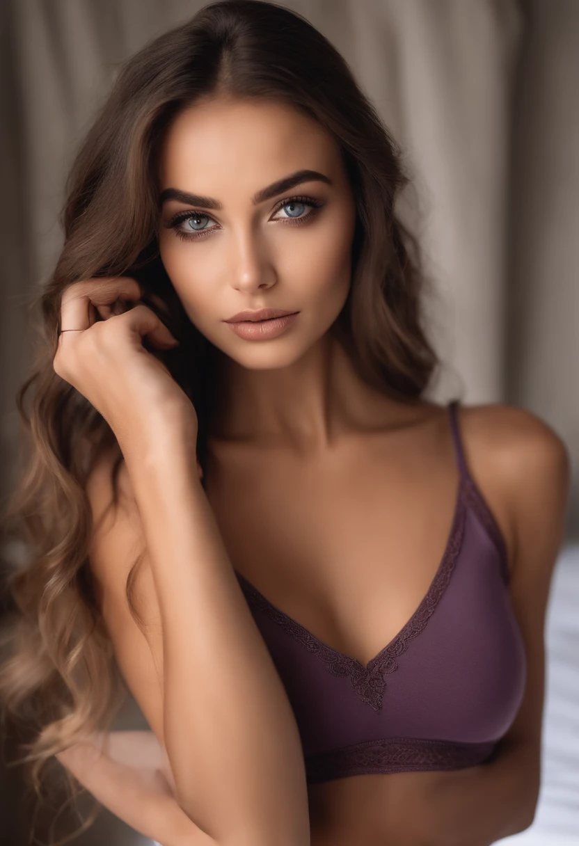 Italian woman with matching tank top and panties, fille sexy aux yeux marrons, Portrait Sophie Mudd, Portrait de Corinna Kopf, cheveux brun et grands yeux, selfie of a young woman, Les yeux dans la chambre, Violet Myers, ohne Maquillage, maquillage naturel, Look directly into the camera, Visage avec Artgram, dezentes Maquillage, Superbe photo du corps entier, dans la chambre, Fission