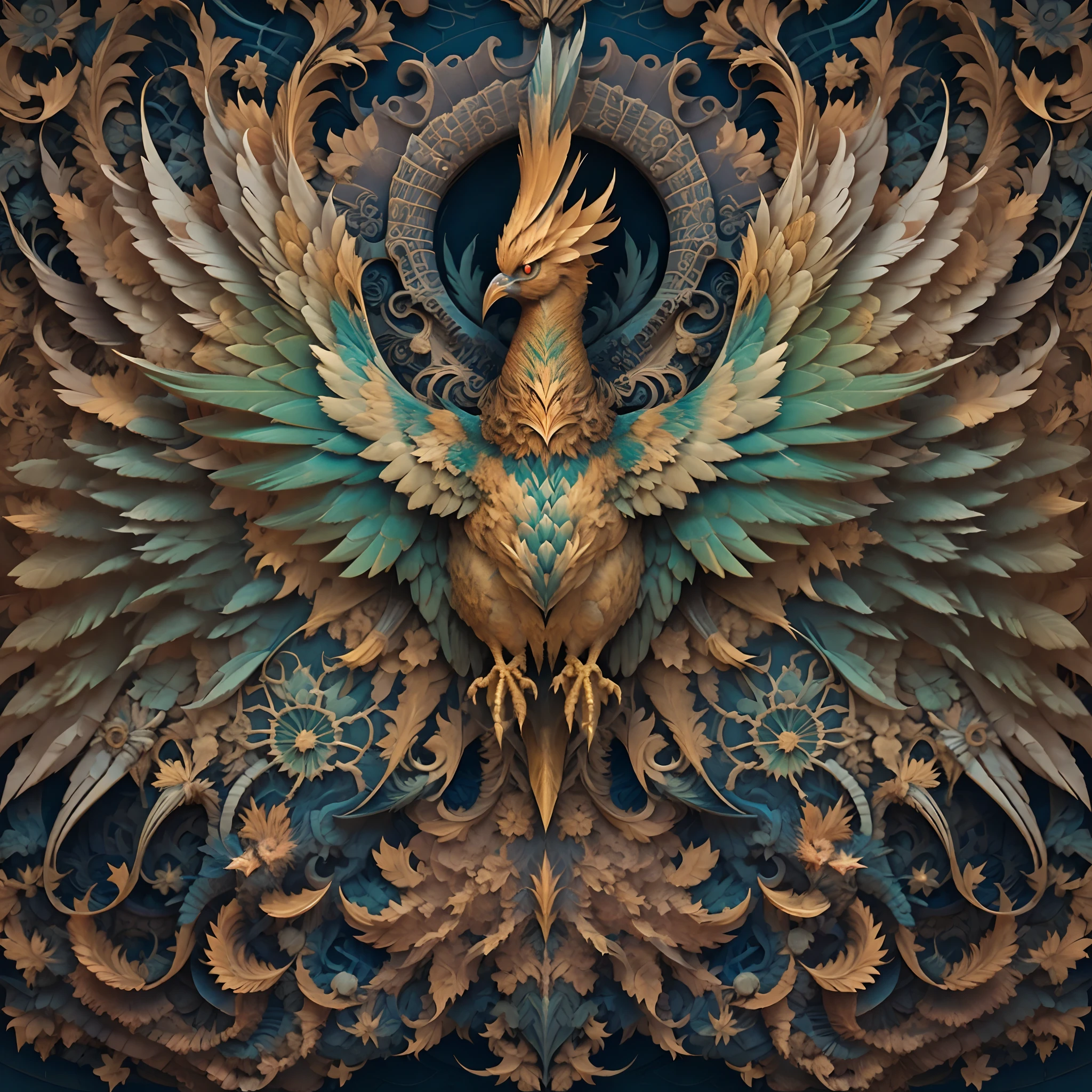 (Phoenix Bird) symmetry, style of: ghotic, ......3d