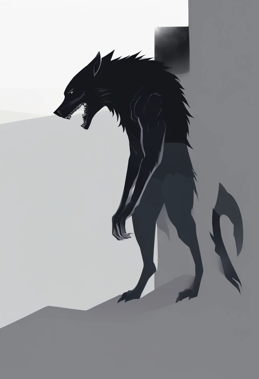 A top-down perspective,A painting of a monster,Show the crystal in his hand, Black and red dark tones,snake tongue,Two eyes,dark high-contrast concept art, dark concept art, a minotaur wolf, an anthro wolf, beastman concept, creepy explorer sketch, anthro concept art, old sketch, dark fantasy concept art, anthro art, demon-fang gnoll,