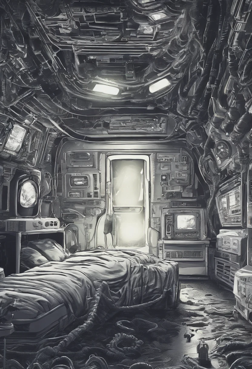 Camera footage of a child sleeping in a room, Realistic, night vision